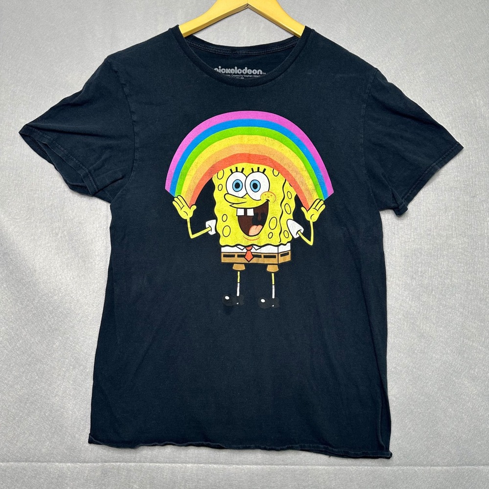 Nickelodeon Mens T-Shirt M Black Excellent SpongeBob Rainbow Imagination Graphic